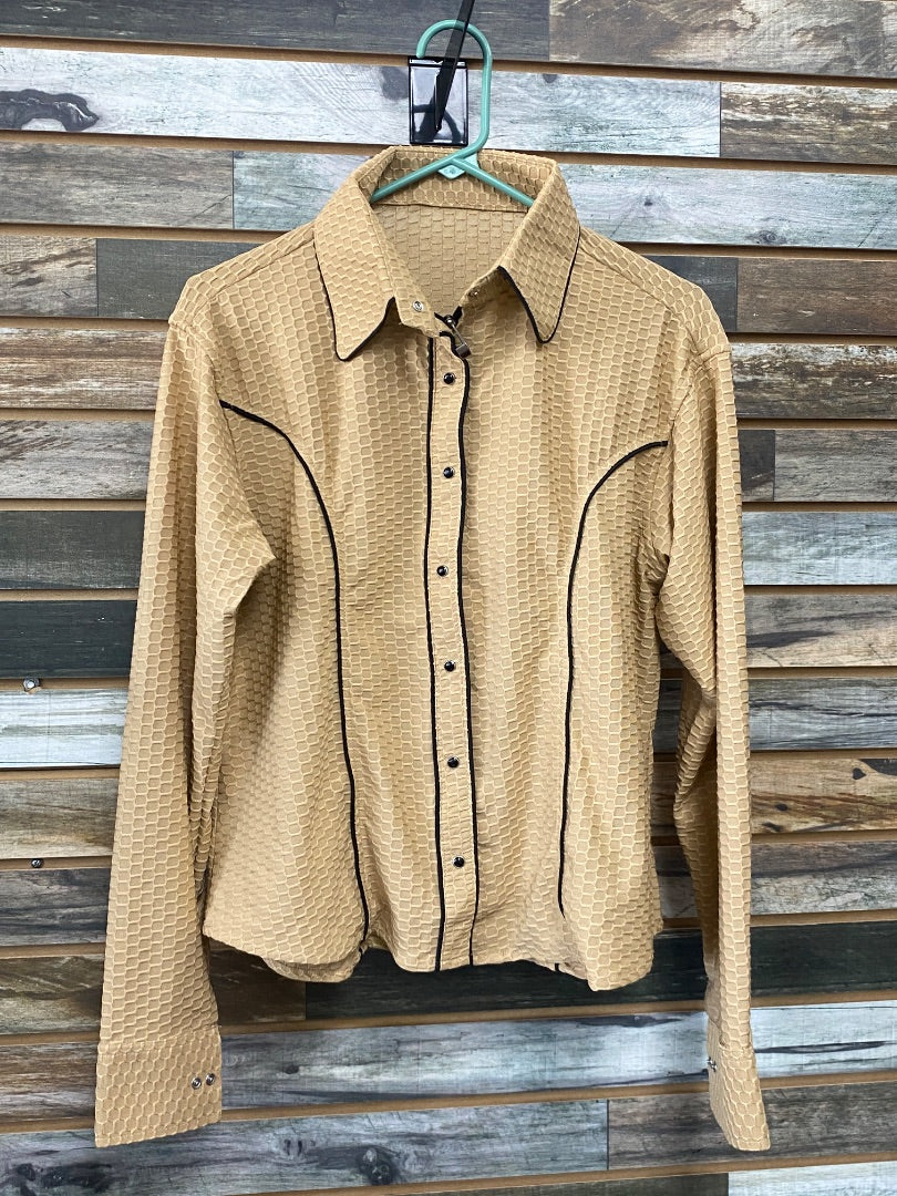USED Long Sleeve Ladies Western Show Shirts XL Tan | Black Trim
