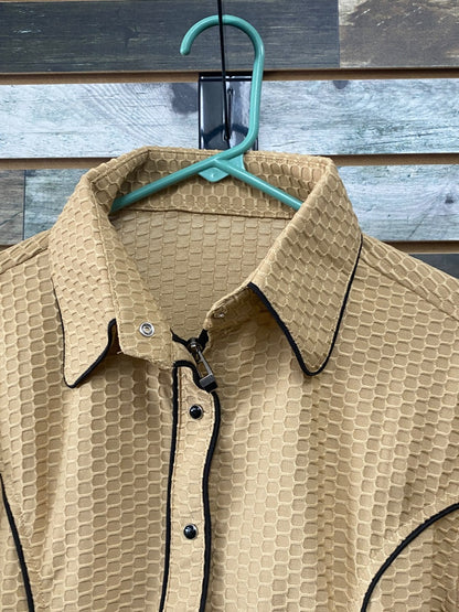 USED Long Sleeve Ladies Western Show Shirts XL Tan | Black Trim