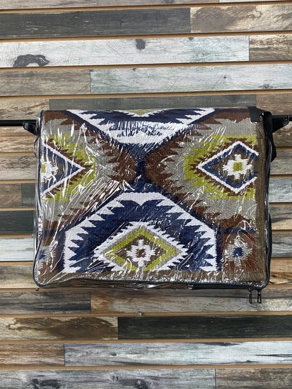USED Back Road Wool Show Blanket 34x40 Olive | Brown | Blue | Navy
