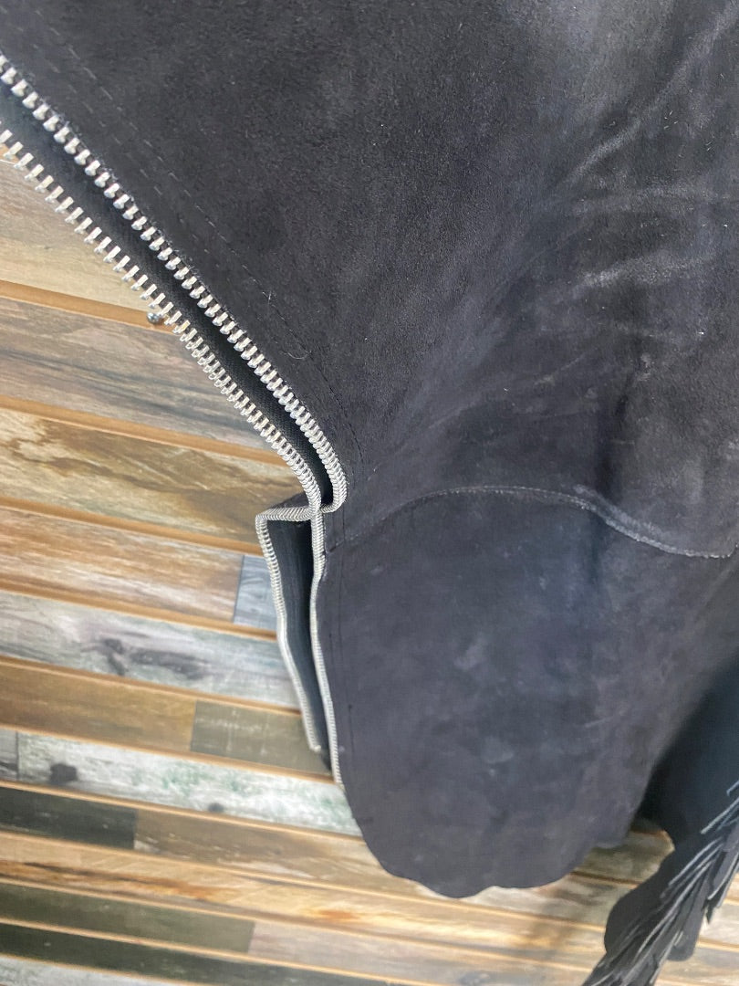 USED  Ladies Western Suede Chaps with Fringe Small Black