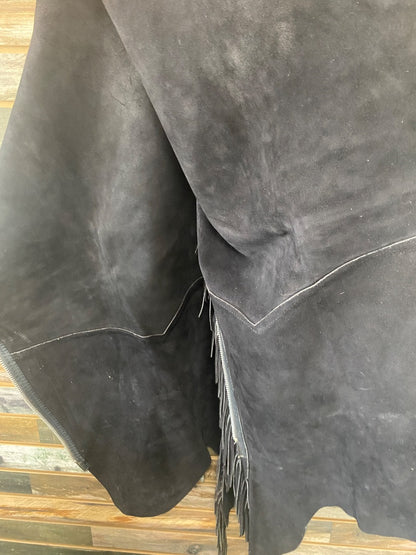 USED  Ladies Western Suede Chaps with Fringe Small Black