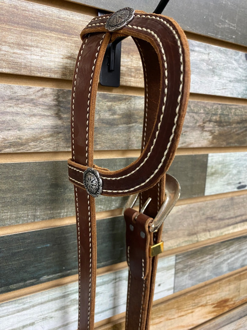 USED  One Ear Headstall with Silver Star Conchos and Bit Draft Dark Oil