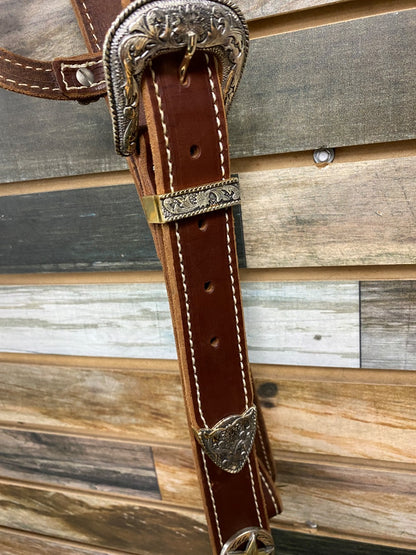 USED  One Ear Headstall with Silver Star Conchos and Bit Draft Dark Oil