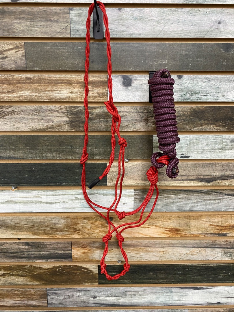 USED  Rope Halter With Lead  Red