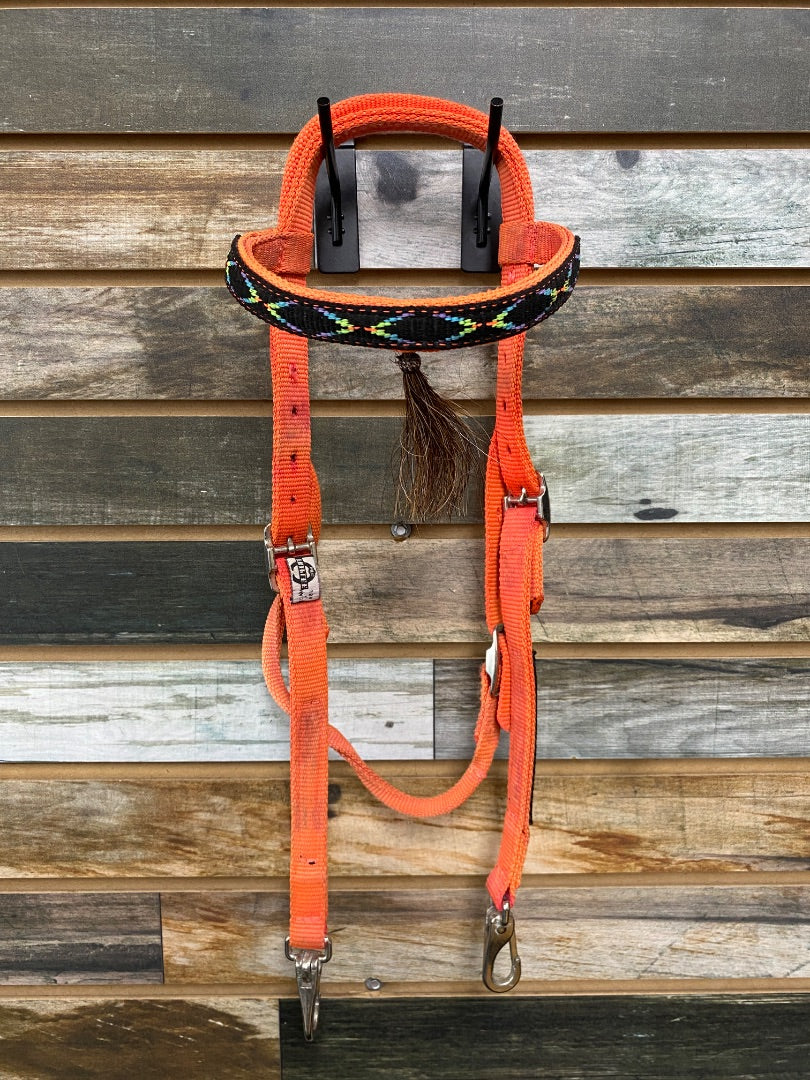 USED Triplee Nylon Headstall With Bit  Orange