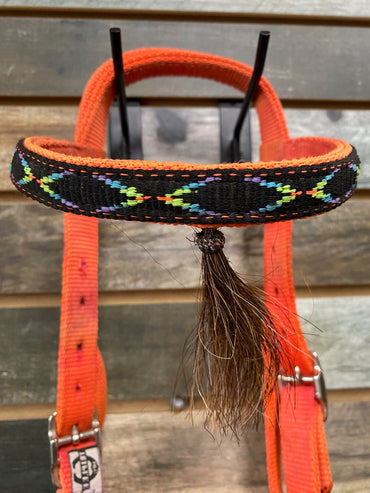 USED Triplee Nylon Headstall With Bit  Orange