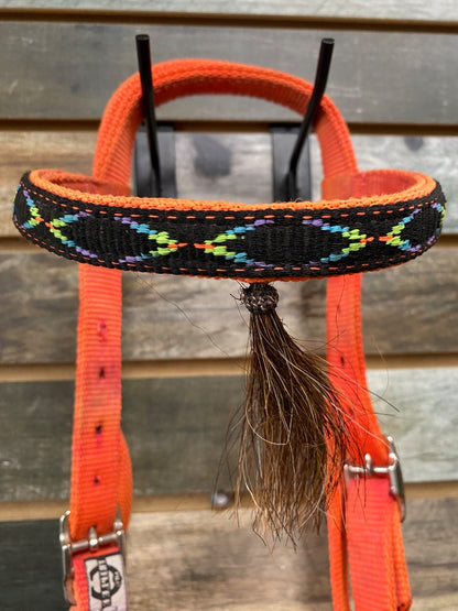 USED Triplee Nylon Headstall With Bit  Orange