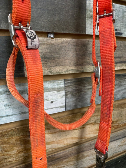 USED Triplee Nylon Headstall With Bit  Orange