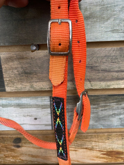 USED Triplee Nylon Headstall With Bit  Orange