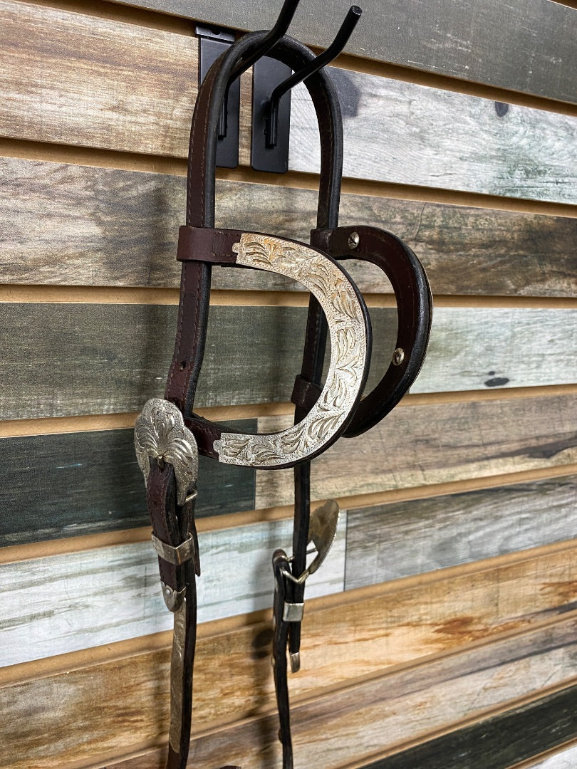 USED  Two Ear Headstall With Silver  Dark Oil