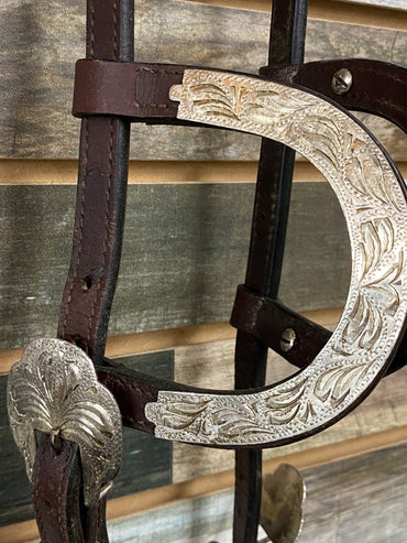 USED  Two Ear Headstall With Silver  Dark Oil