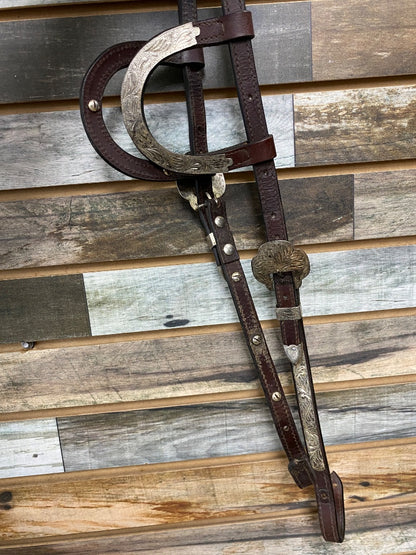 USED  Two Ear Headstall With Silver  Dark Oil