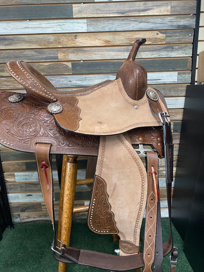USED Circle J Barrel Saddle 15” Med Oil