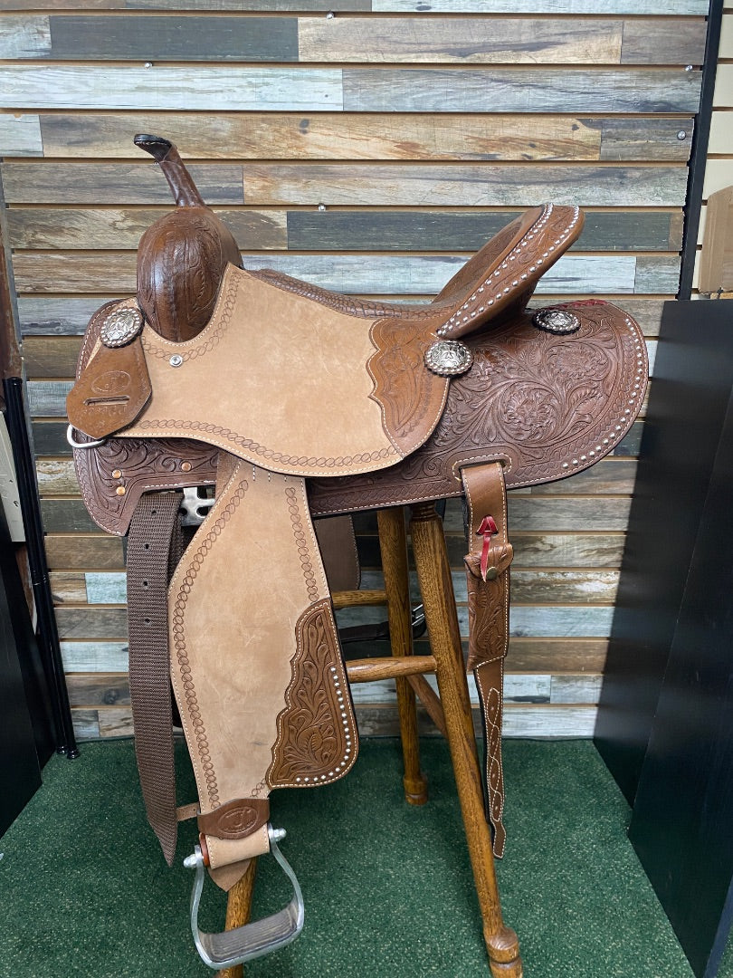 USED Circle J Barrel Saddle 15” Med Oil
