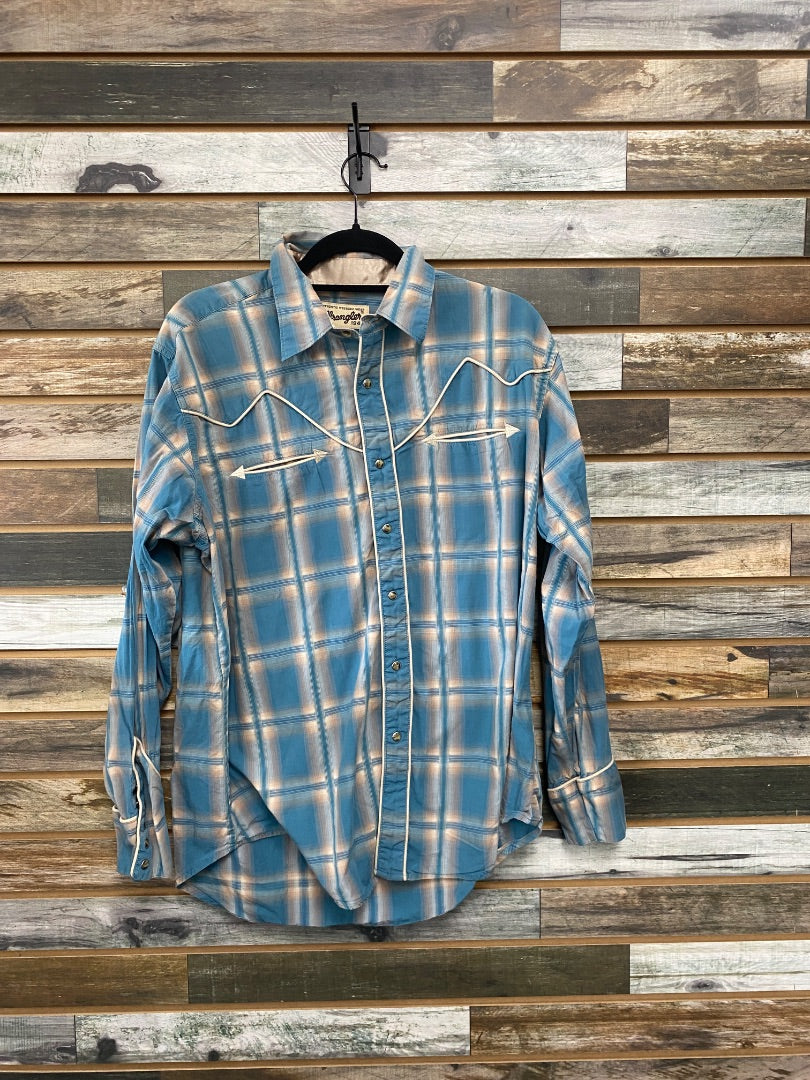 USED Wrangler Western Tops Large Turquoise/Tan Plaid