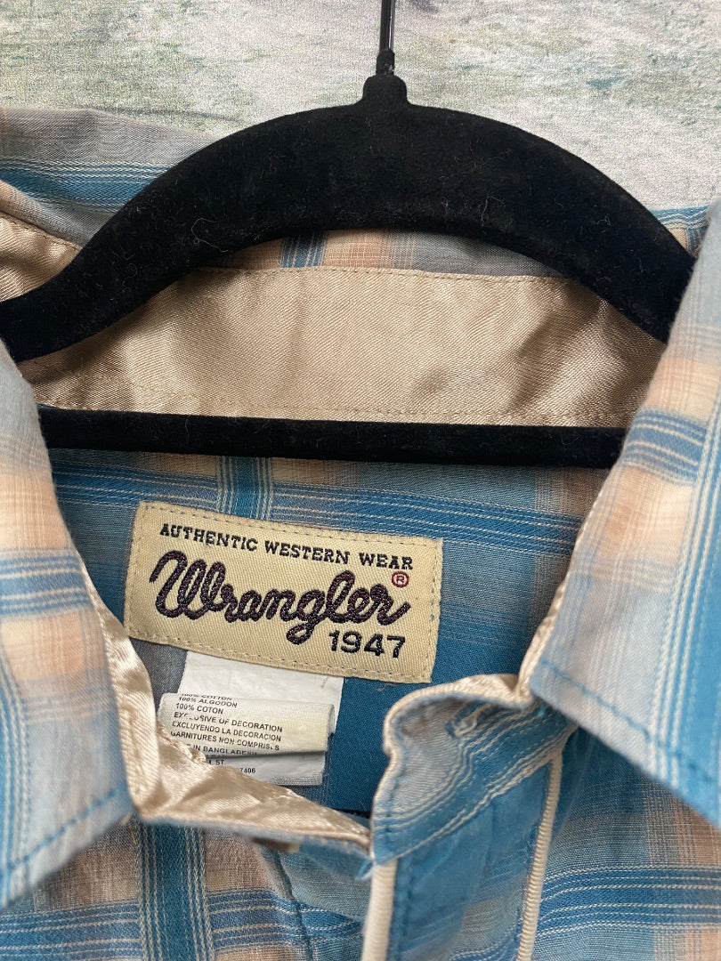 USED Wrangler Western Tops Large Turquoise/Tan Plaid