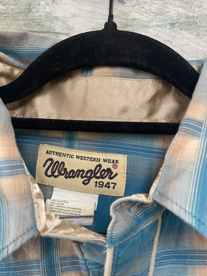 USED Wrangler Western Tops Large Turquoise/Tan Plaid