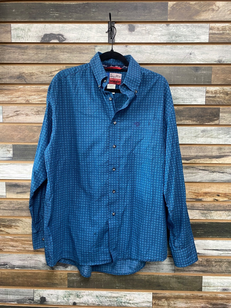 USED Wrangler Western Tops Large Royal/Teal Blue Patterned