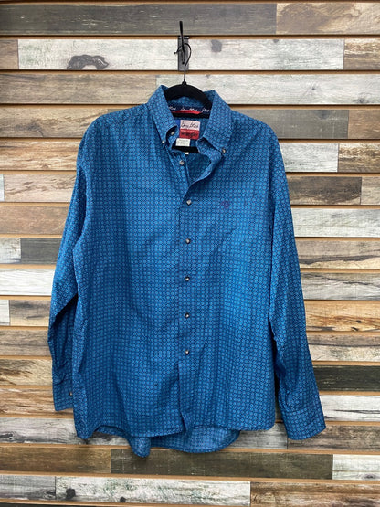 USED Wrangler Western Tops Large Royal/Teal Blue Patterned