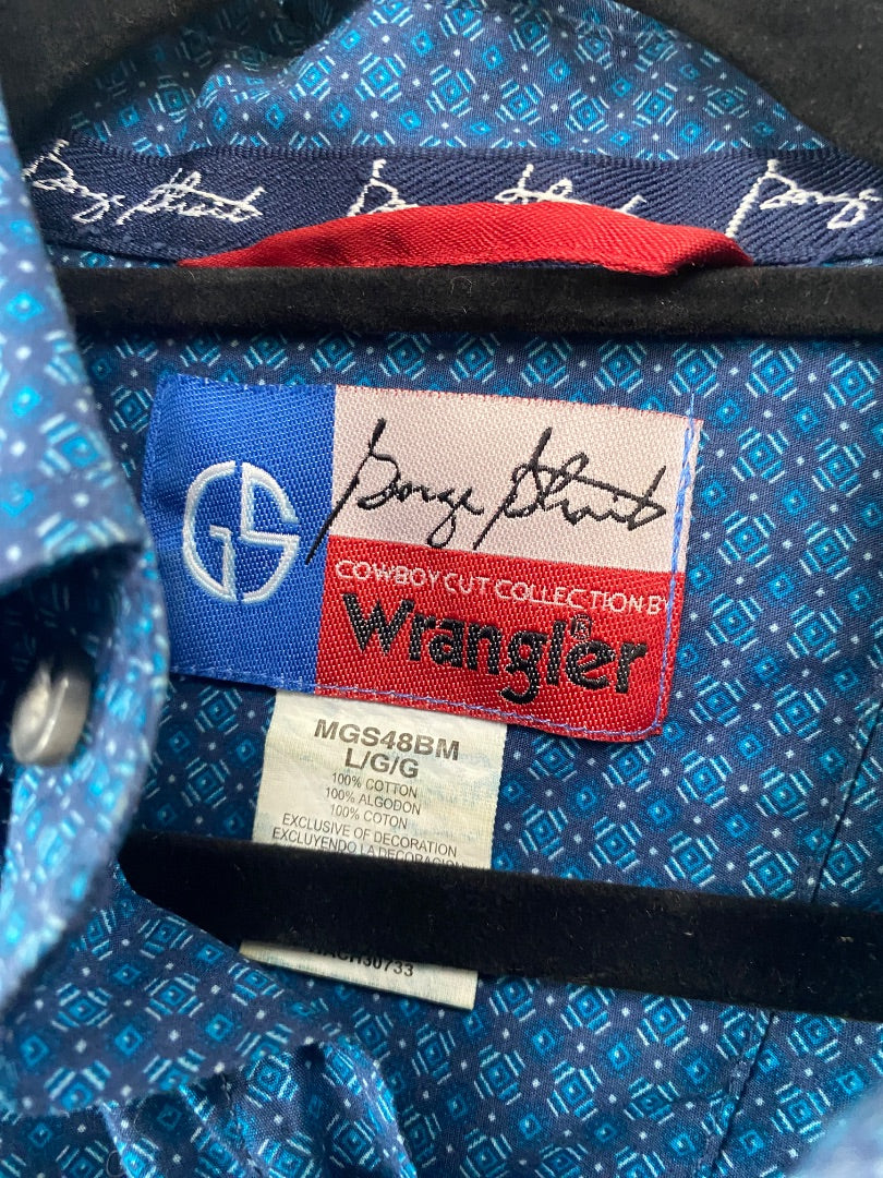 USED Wrangler Western Tops Large Royal/Teal Blue Patterned