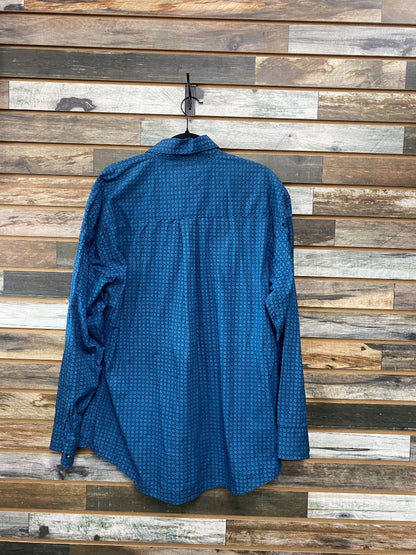 USED Wrangler Western Tops Large Royal/Teal Blue Patterned