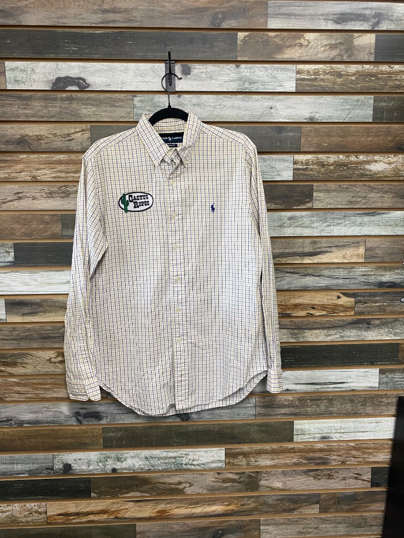 USED Cactus Ralph Lauren Men’s Western Top Long Sleeve 34/35 Navy/White/Pink/Lime