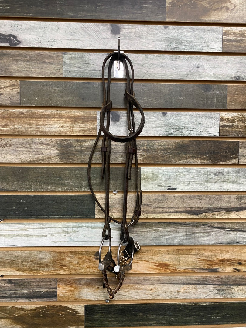 USED  Browband Headstall with Twisted Wire Western Dee Snaffle Horse Dark Oil
