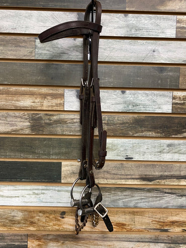USED  Browband Headstall with Twisted Wire Western Dee Snaffle Horse Dark Oil