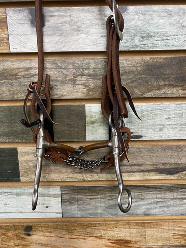 USED Weaver Split Ear Headstall with Tom Thumb Bit Horse Medium Oil