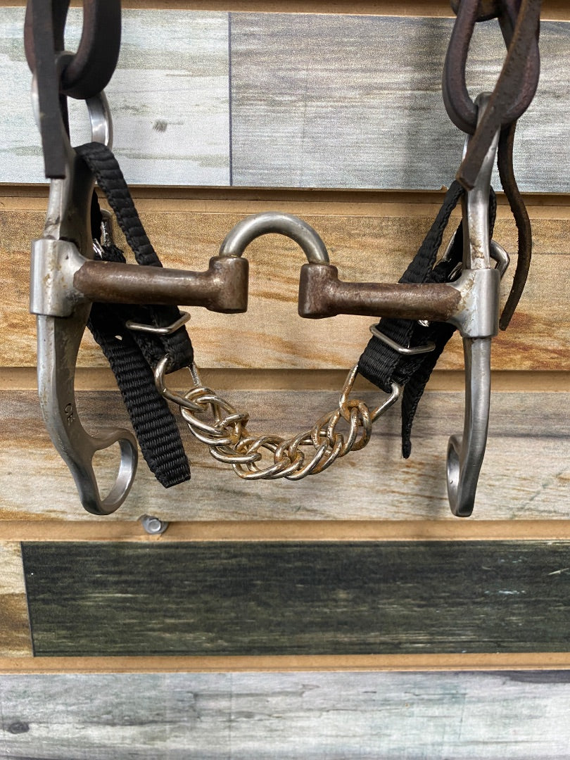 USED Dreamfield Tack One Ear Headstall with Classic Equine Performance Straight Shank Bit with Short Correction Nylon Curb Chain Horse Dark Oil