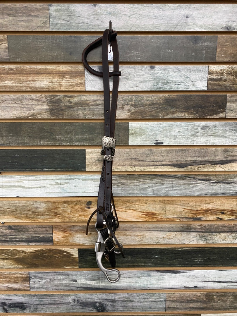 USED Dreamfield Tack One Ear Headstall with Classic Equine Performance Straight Shank Bit with Short Correction Nylon Curb Chain Horse Dark Oil