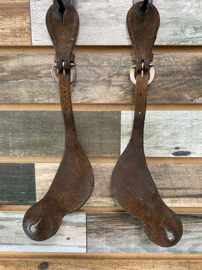 USED Plain Dark Oil Leather Western Spur Straps | Adult