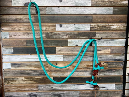 USED  Nylon Rope, Teal with Leather Water Loops  Teal