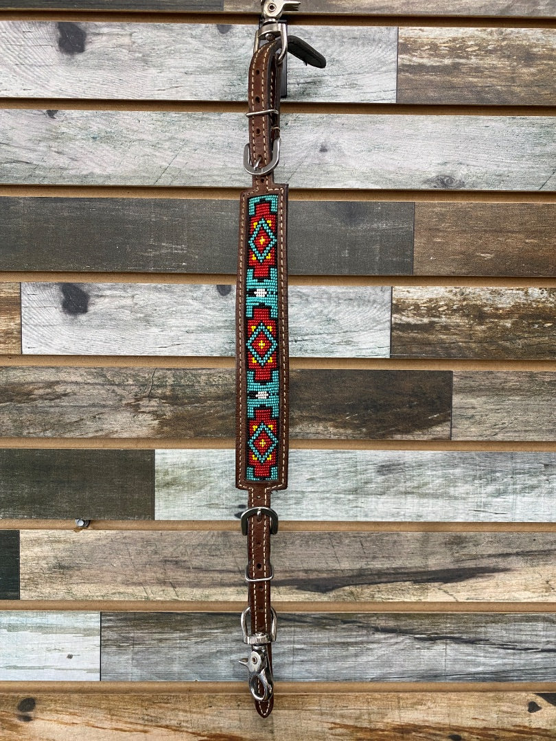 USED  Wither Strap, Leather, Beaded Design  Teal/Red/Black/Yellow