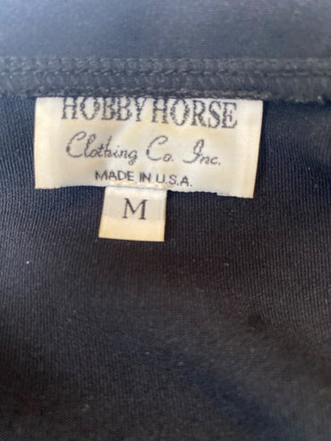 USED Hobby Horse Ladies Western Tops Medium Black with Bling Collar and Cuffs | Blue Floral & Yellow Gems