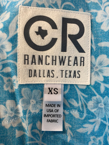 USED CR Ranchwear Ladies Western Tops XS Blue Floral