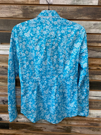 USED CR Ranchwear Ladies Western Tops XS Blue Floral