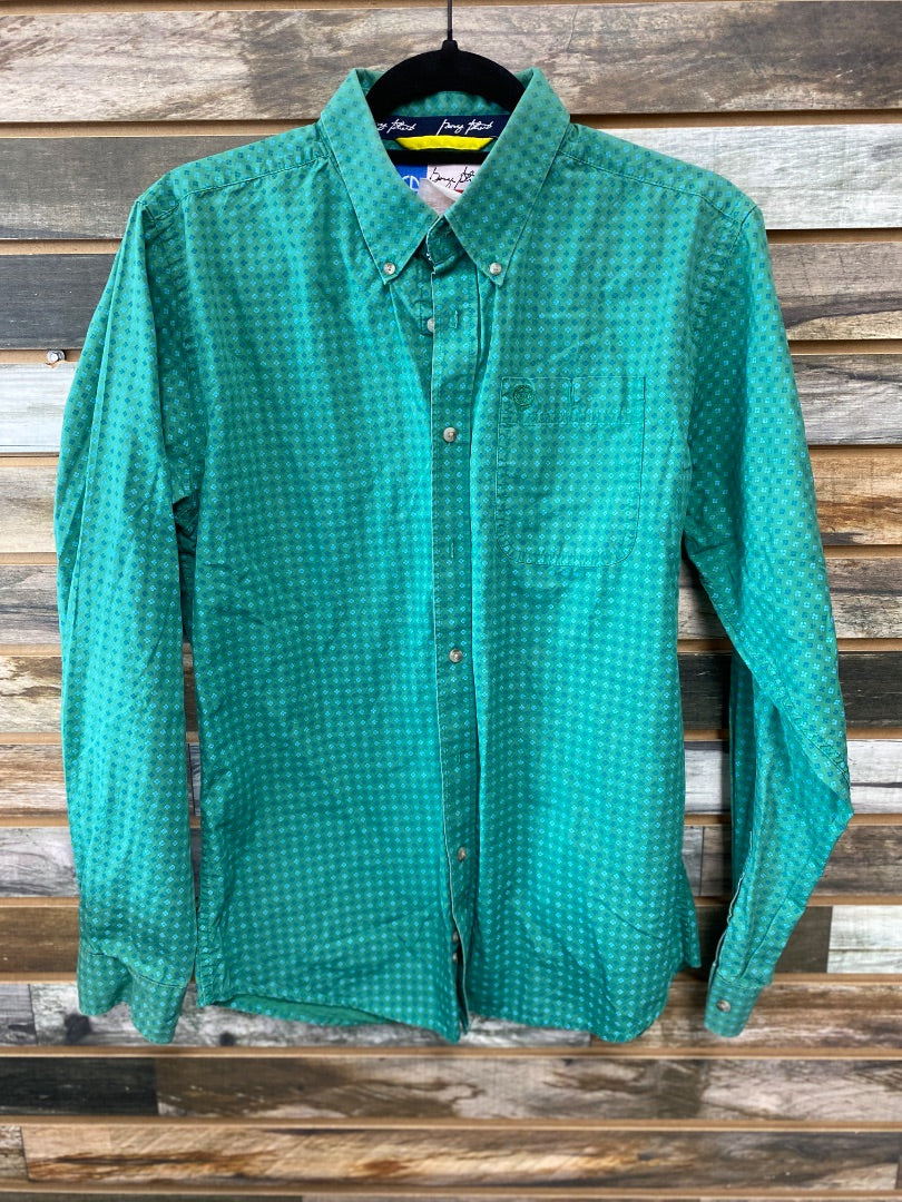 USED Wrangler Youth Western Tops L/XL Green with Blue Detailing
