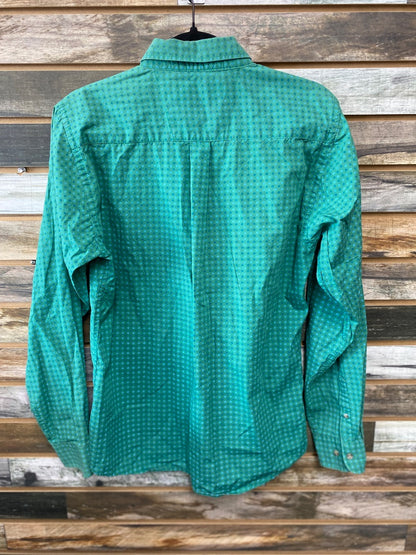 USED Wrangler Youth Western Tops L/XL Green with Blue Detailing