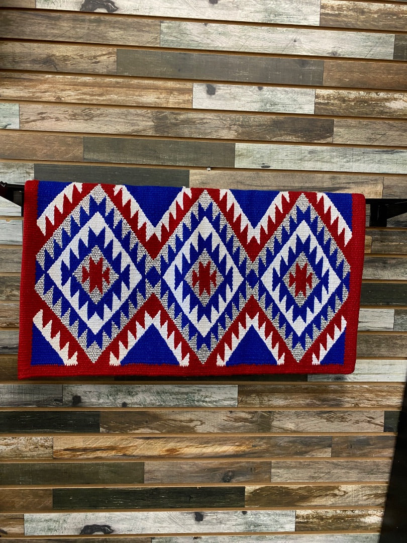 USED Red, White, & Blue Western Saddle Blanket with Silver Details