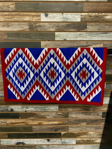USED Red, White, & Blue Western Saddle Blanket with Silver Details