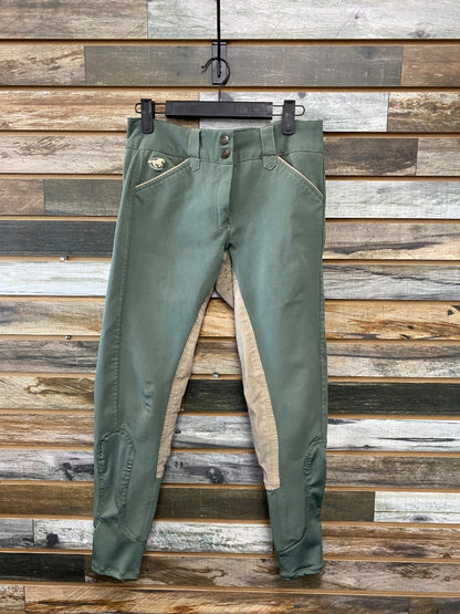USED Piper By Smartpak Ladies English Breeches Full Seat 26R Sage Green/Tan