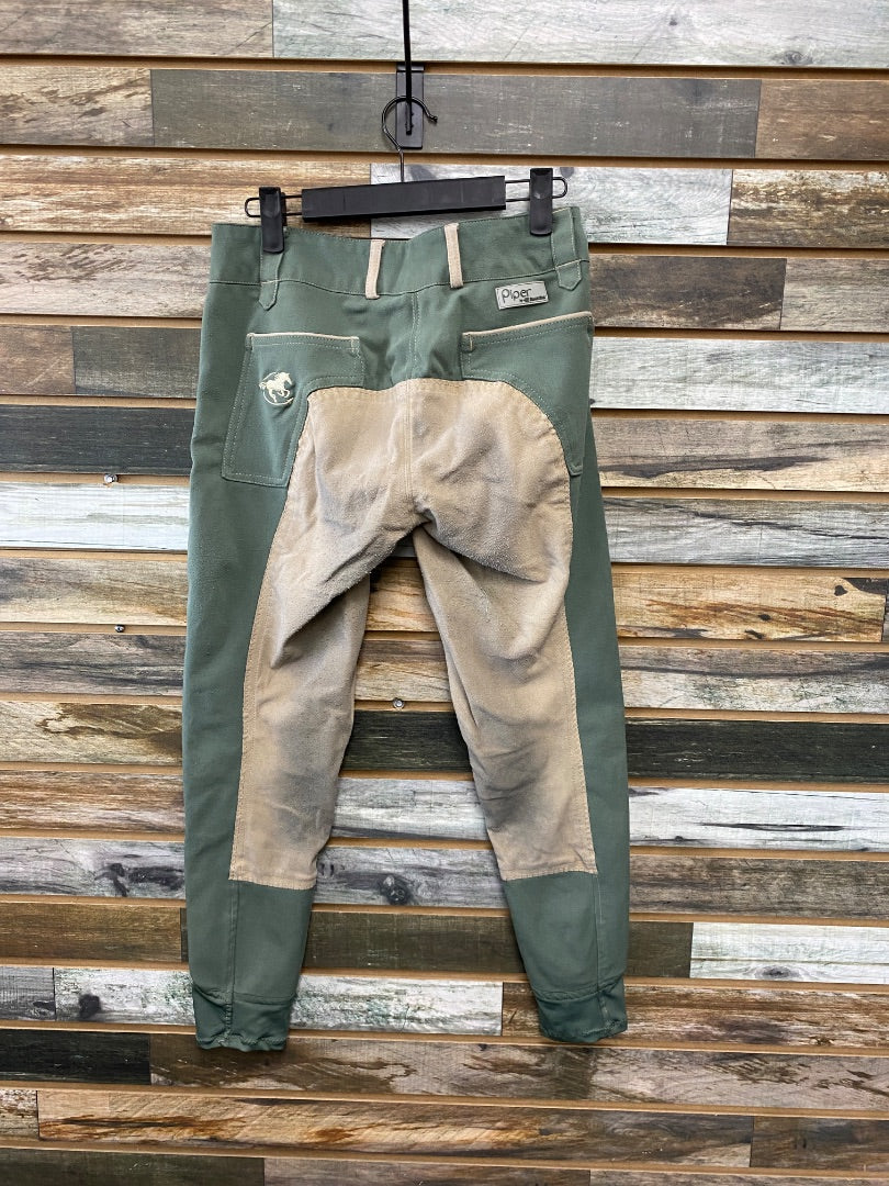 USED Piper By Smartpak Ladies English Breeches Full Seat 26R Sage Green/Tan
