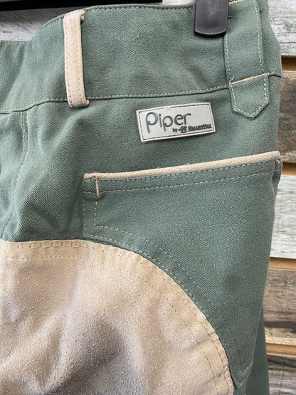 USED Piper By Smartpak Ladies English Breeches Full Seat 26R Sage Green/Tan