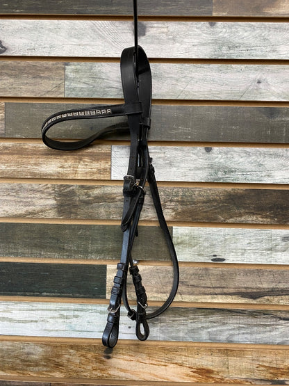 USED Black English Bridle with Silver Beaded Browband