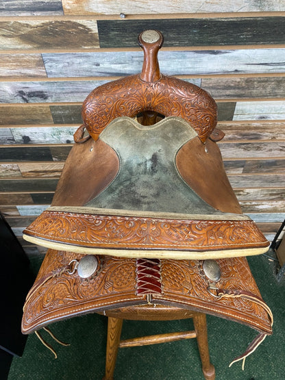 USED Circle Y Barrel Saddle 14" Seat 6.5" Gullet ultra light oil