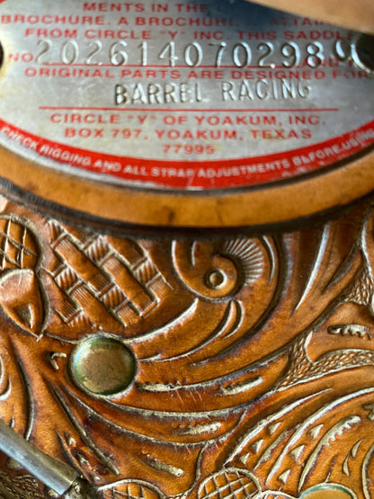 USED Circle Y Barrel Saddle 14" Seat 6.5" Gullet ultra light oil