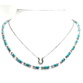 Wyo Horse Jewelry - Tiny Horseshoe and Layered Bead Strand - Turquoise - Package (3)