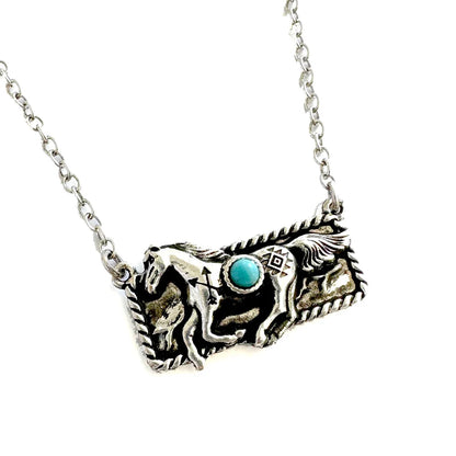 Native Horse Necklace - Silver