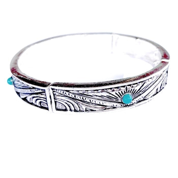 Wyo Horse Jewelry - Western Tooled Stretch Bracelet with Turquoise - Silver - Package (3)